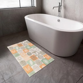 Kúpeľňová penová rohož / predložka PRO-038 Zeleno-oranžové dlaždice - metráž šírka 65 cm