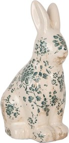 Keramická dekorácia králik so zelenými kvetmi Tien French M - 13*10*21 cm