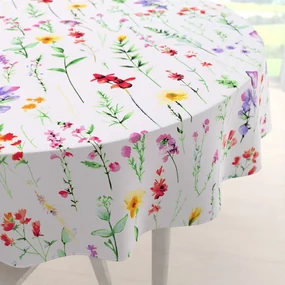 Biante Bavlnený okrúhly obrus Sandra SA-492 Kvetovaná lúka na bielom Ø 90 cm
