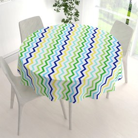 Biante Bavlnený okrúhly obrus Sandra SA-378 Zeleno-modro-žlté cik-cak pásiky Ø 110 cm