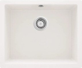 Deante Corda Flush, granitový drez na dosku 550x460x204 mm, 3,5" + priestorovo úsporný sifón, 1-komorový, biela, ZQA_A10F