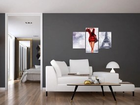 Obraz - Žena a Eiffelova veža (90x60 cm)