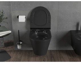 Mexen Rico, závesná WC misa 490x360x370 mm, Rimless Tornádo + WC sedadlo z duroplastu, čierna matná, 30720185T