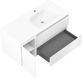Mexen Orio, kúpeľňová skrinka 100 cm s pravým umývadlom Vela, 2S, 1D, biela matná, 91A13-10047-3-BBFFFF01-W23P01