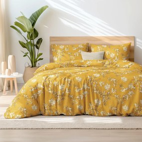 Goldea bavlnené posteľné obliečky - ľalie na horčicovom 140 x 220 a 70 x 90 cm