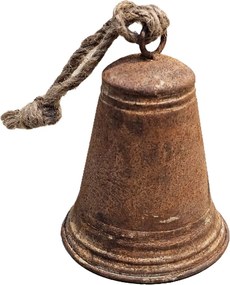 Hrdzavý antik plechový zvonček so šnúrkou - Ø 13*16 / 30 cm