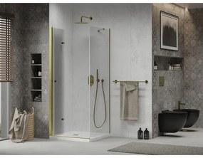 Mexen Lima sprchovací kút 80x80cm, 6mm sklo, zlatý profil - číre sklo + Slim sprchová vanička - 856-080-080-50-00-4010