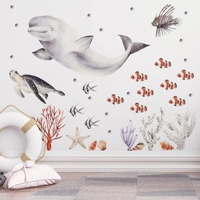 Gario Detská nálepka na stenu Ocean - bieluha, korytnačka a ryby
