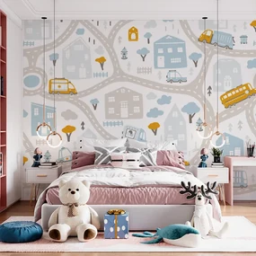 Sablio Tapeta Cestičky s dopravou - 125x75 cm