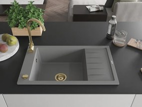 Mexen Elias, granitový drez granitový 795x480x200 mm, 1-komorový, šedá so zlatým sifónom, 6511791005-71-G