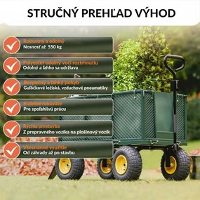 Transportný vozík HECTOR, max. 550kg, 110x75x52cm, zelený Gardebruk
