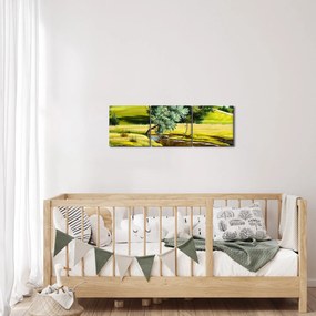 Obraz - Rieka medzi lúkami, olejomaľba (s hodinami) (90x30 cm)