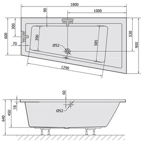 Polysan Polysan, ANDRA R SLIM asymetrická vaňa 180x90x45cm, biela, 78771S