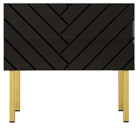 Nočný stolík PALMER čierny lesk + zlaté nohy