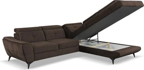 Rohová sedacia súprava Sergio, tmavo hnedá látka, pravý roh