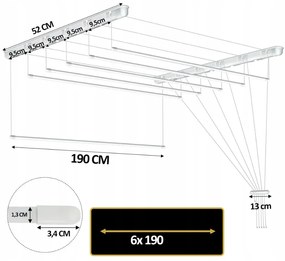 Erga Erga, stropný vešiak na sušenie bielizne 6x190 cm, biela, ERG-SEP-10SUSSUF6PP19