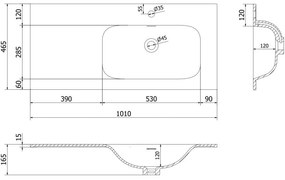 Mexen Vela, umývadlo na zapustenie 101 x 46,5 cm, pravé, biela matná, 25231001P
