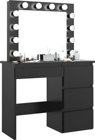 Čierny toaletný stolík so svetielkami a šuflíkmi