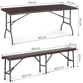 Kempingový set 180cm + 2 lavice v hnedej farbe