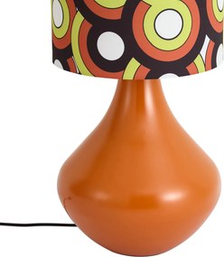 Retro stojaca lampa oranžová s látkovým tienidlom viacfarebná - Mina
