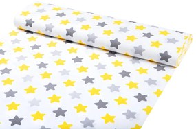 Biante Detské bavlnené posteľné obliečky do postieľky Sandra SA-203 Žlto-sivé hviezdy Do postieľky 90x140 a 50x70 cm