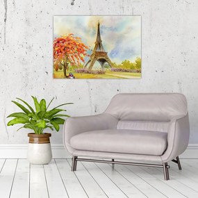 Maľovaný sklenený obraz Eiffelovej veže (70x50 cm)