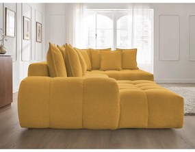 Ženilková rozkladacia/s úložným priestorom rohová pohovka v horčicovej farbe (pravý roh/do tvaru "U") Everest – Bobochic Paris