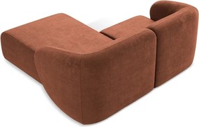 Ženilková rohová pohovka v terakotovej farbe (pravý roh/s leňoškou) Lani – Makamii