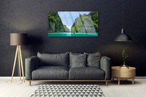 Skleneny obraz Hora voda záliv krajina 100x50 cm