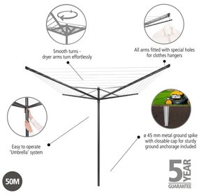 Antracitový vonkajší sušiak na bielizeň 50 m Topspinner – Brabantia