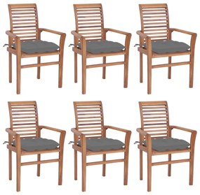 Jedálenské stoličky 6 ks sivé podložky tíkový masív