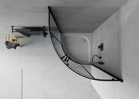 Mexen Rio, štvrťkruhový sprchovací kút s posuvnými dverami 80(dvere) x 80(dvere) x 190 cm, 6mm šedé sklo, čierny profil + biela sprchová vanička RIO, 863-080-080-70-40-4710