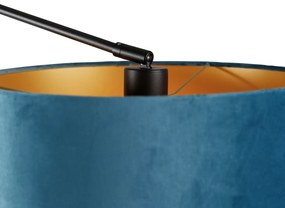Nástenná lampa čierna s modrým zamatovým tienidlom 35 cm nastaviteľná - Blitz