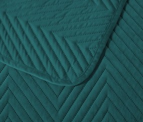 Tyrkysový zamatový prehoz na posteľ so vzorom ARROW VELVET Rozmer: 200 x 220 cm