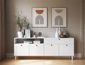 Komoda so skrinkami a zásuvkou DULLUM 200x75cm, biela