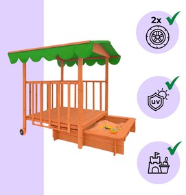 Pieskovisko s verandou HAPPY, 130x130x143cm, hnedá/zelená Jurhan