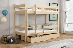 Detská poschodová posteľ z masívu borovice LEGEND so šuplíkmi - 200x90 cm - PRÍRODNÁ BOROVICA
