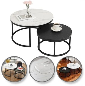 Súprava 2 okrúhlych konferenčných stolíkov – biely a čierny mramor