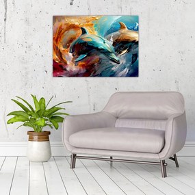 Sklenený obraz - Maľba delfínov (70x50 cm)