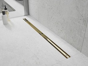 Mexen Flat nerezový sprchový žľab s rotačným 360° sifónom 70 cm, vzor SLIM, zlatá lesklá, 1541070