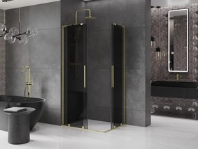 Mexen Velar L Duo, sprchový kút s posuvnými dverami 90 x 80 cm, 8mm šedé sklo, zlatá matná, 871-090-080-02-43-55