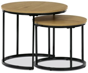 Set 2 ks stolků, MDF deska, dekor divoký dub, kovová podnož, černý lak