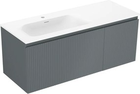 Mexen Rivel, kúpeľňová skrinka 120 cm s umývadlom Vela vľavo, 1S, 1D, drážkovaná, grafitová matná/biela matná, 91A23-12047-3-BBFF66-W23L01