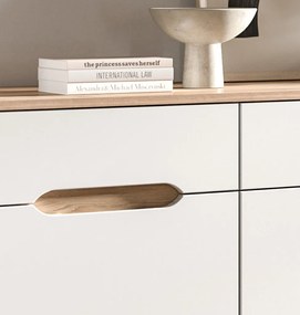 Široká komoda Scandi, biela/dub nox