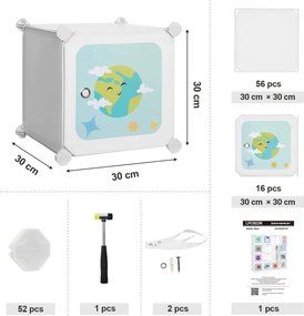 Detská modulárna skriňa s dvierkami, biela s detským motívom