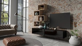Malá obývacia stena Calabrini 30 - čierna / čierny lesk / dub artisan