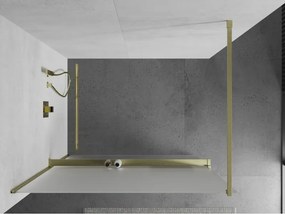 Mexen Kioto+, sprchová zástena Walk-In s poličkou a vešiakom 100 x 200 cm, 8mm sklo námraza, zlatý matný profil, 800-100-121-55-30
