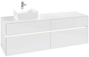 VILLEROY &amp; BOCH Collaro závesná skrinka pod umývadlo na dosku (umývadlo vľavo), 4 zásuvky, s LED osvetlením, 1600 x 500 x 548 mm, Glossy White, C050B0DH