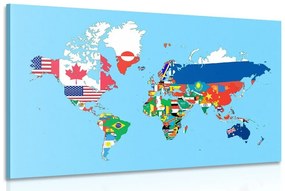 Obraz mapa sveta s vlajkami - 120x80