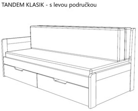 BMB TANDEM KLASIK s roštom a úložným priestorom 90 x 200 cm - rozkladacia posteľ z dubového masívu s podrúčkami, dub masív